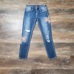 Miss Me Skinny Ankle Jeans Medium Wash Mid Rise Embroidered Size 25